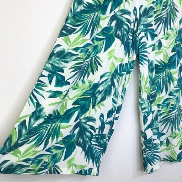 Mustard Seed Tropical Foliage High Waist Straight Leg Pull On Summer Beach Pants - Picture 8 of 11